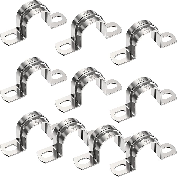 10Pcs 1 Inch Heavy Duty U-Tube Strap Clamp-2 Hole,Stainless Steel-304 Rigid U-Bracket Pipe Clamp Hanger Tube Tension Clips ID 25mm-new