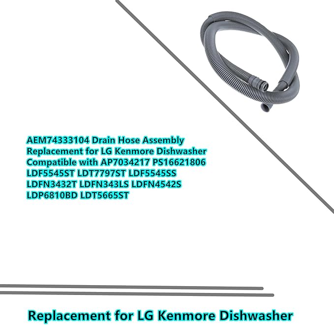 AEM74333104 Drain Hose Assembly Replacement for LG Kenmore Dishwasher Compatible with AP7034217 PS16621806 LDF5545ST LDT7797ST LDF5545SS LDFN3432T LDFN343LS LDFN4542S LDP6810BD LDT5665ST