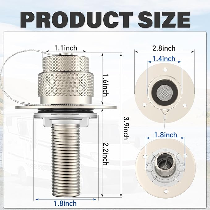 2 Pack All Metal RV City Water Inlet with Check Valve RV Water Inlet -rv Water Fill Inlet Leak Proof & Universal Fit for RV Camper Motorhome Trailer Marine -Nickel