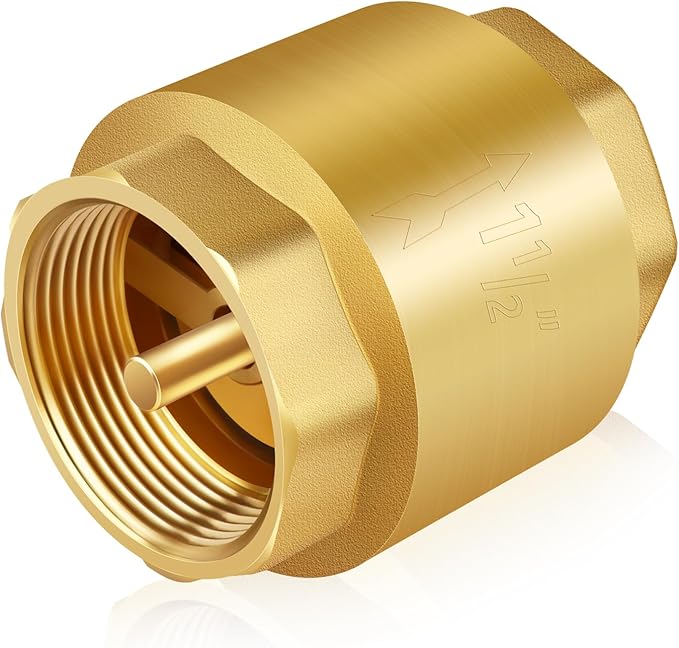 Boltigen Solid Brass Spring Check Valve, 1-1/2 Inch NPT Female Thread Non Return One Way Horizontal Vertical In-Line Water Check Valve for Well, Pump, Tank, Backflow Preventer