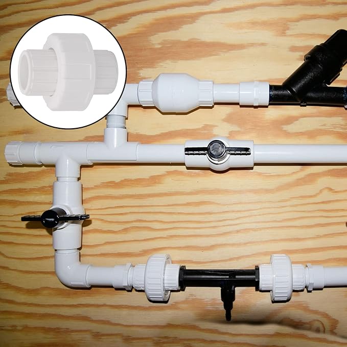 6Pcs 1/2" PVC Union Coupling Pipe Fitting (Socket x Socket) 1/2Inch PVC Slip Union PVC Adapter Coupling Schedule 40, EPDM O-Ring, White