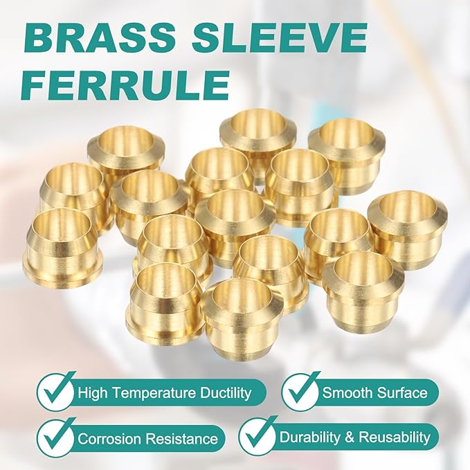 PATIKIL 6 mm OD Tube Compression Sleeves Ferrules, 16 Pack Brass Ferrule Compression Fittings for Water Oil Air Pipes
