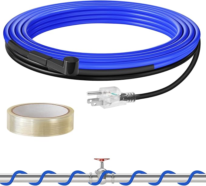 6Ft Water Pipe Heating Cable, 5W Constant Power Self-Regulating Heating Cable, 5W/FT, IPX7 Waterproof, Auto-On/Off, for Metal and Plastic Water Pipes, Freeze Protection, 120V U06HC06