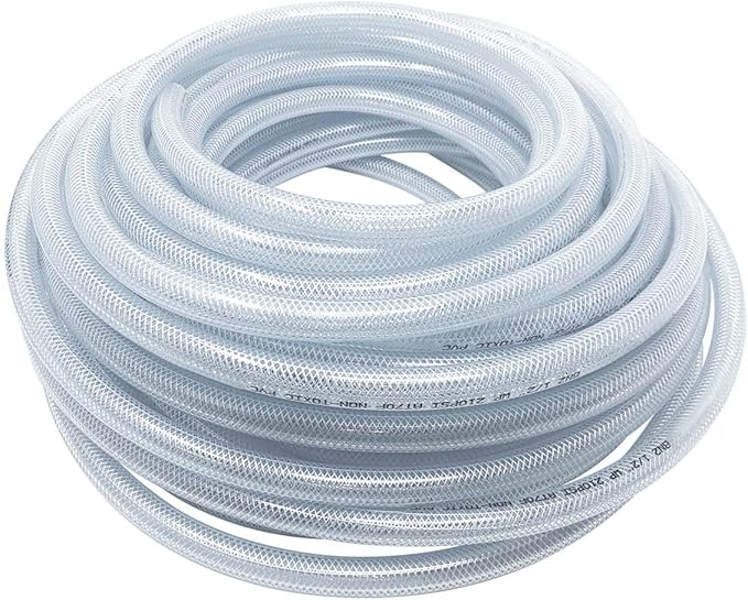Gloxco Clear Braided PVC Tubing, Food Grade, Heavy Duty Reinforced Hose, 1/2" ID, 100 Ft Length