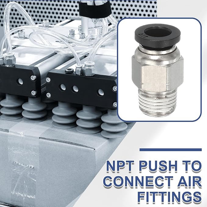 MECCANIXITY 2 Pcs NPT Push to Connect Air Fittings, Male Straight 1/4" Tube OD x 1/8" NPT Thread Air Quick Connector Coupling Adapter for Gas Hose Pneumatic Tools, Black