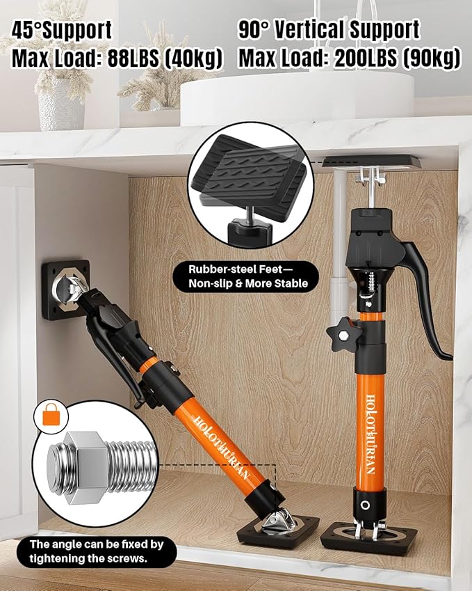 HOLOTHURIAN Cabinet Jack Support Pole, 15.8" - 23.6 inches Third Hand Tools Adjustable Support Pole, 3rd Hand Support System for Upper Cabinet Installation, 200 LB Capacity, 2-Pack