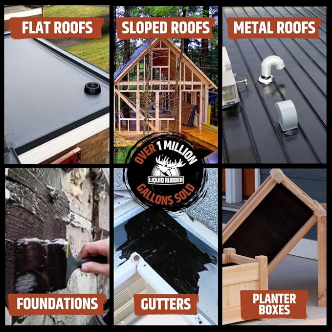 Liquid Rubber Waterproof Sealant – DIY Leak Repair Coating for Flat, Metal & Low Slope Roofs, Foundations, Gutters & More – Flexible Protective Membrane - Black - 1 Gallon