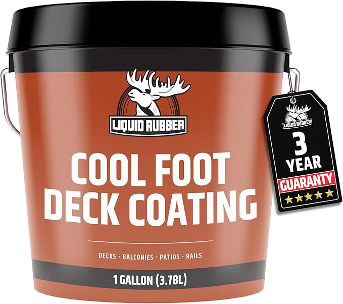 Liquid Rubber Cool Foot Deck Coating - Solar Protection Paint, Reduces Surface Temperatures by Up to 35%, Multi-Surface Cooling Decking Sealant, Waterproof, Durable Membrane, Pale Brown, 1 Gallon