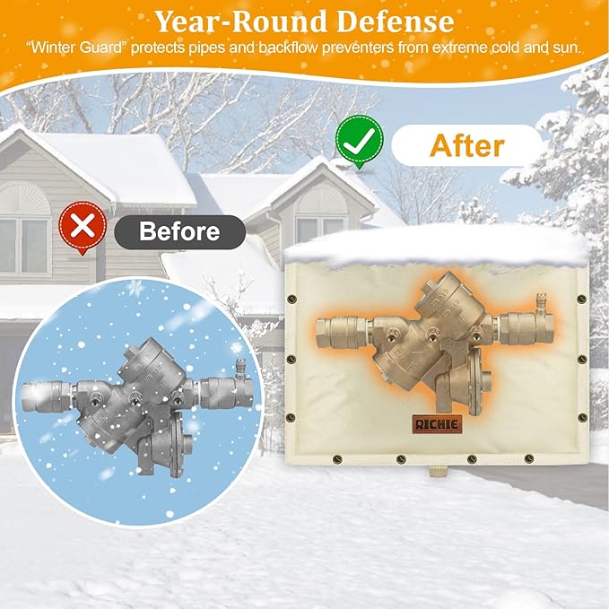 Backflow Preventer Insulated Cover (5°F) for Winter Freeze Protection, 21"W x 16"H Thickened Pressure Reducing Value & Well Pump Cover, Outdoor Waterproof Insulation Pouch for Sprinkler Valve, Beige