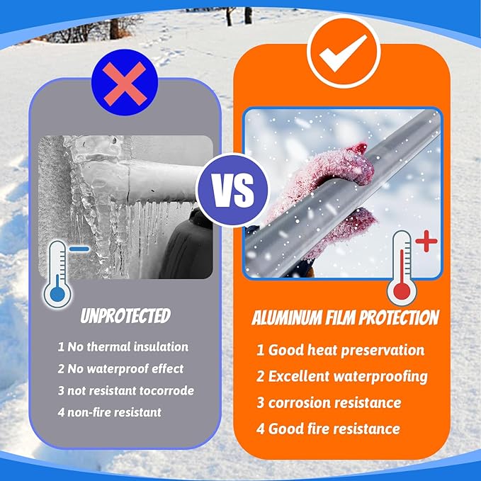 12 Pack Pipe Insulation Foam Tube, 3/4'' Self Adhesive Pre Slit Foam Pipe Covers Polyethylene with Aluminum Foil for Spigot, Winter Outside Pipes, Sprinkler, Water Heater Pipes Freeze Protection