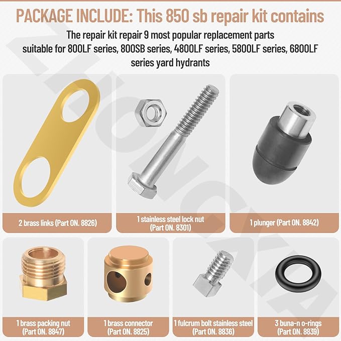 850 Sb Parts Kit Yard Water Hydrant Repair Kits & 8842 Plunger Fit for Simmons 800LF 800SB 4800LF 5800LF 6800LF Series Frost Proof Landscape Outdoor Yard Hydrant, Replace - 9401324