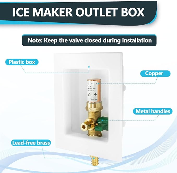 2-Pack Seelink Pre-Assembled Ice Maker Outlet Box, 1/2" PEX Crimp Inlet x 1/4" OD Compression Outlet, with Installed 1/4-Turn Ball Valve and Copper Hammer Arrestor