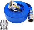 2" x 100' Heavy Duty Discharge Hose Blue PVC Backwash Hose for Swimming Pools, Reinforced Pool Drain Hose with Aluminum Camlock C and E Fittings, Cam Lock Fitting Type F included