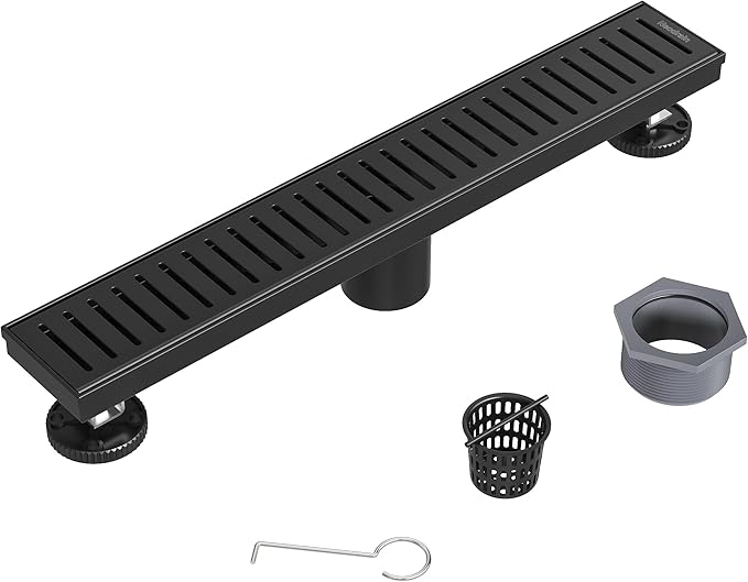 Neodrain 18" Matte Black Linear Shower Drain Shower Linear Drain, Removable Capsule Pattern Grate, Bathroom 304 Stainless Steel Rectangle Shower Floor Drains- CUPC Certified