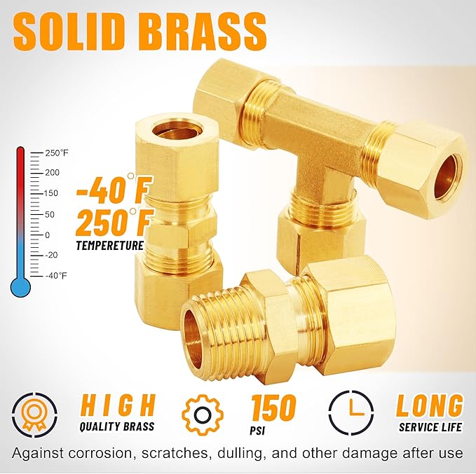 68Pcs Brass Compression Tube Pipe Fittings,Air Nylon Tubing Fittings Assortment Kits 1/4" 1/8" 3/8" 1/2" 5/8" Union/Tee/Elbow/Straight Connector for Industrial Use or Trucks Trailers