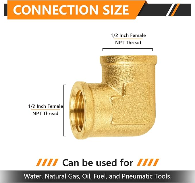 100-PCs HeSun Brass Pipe Fitting, 1/2" x 1/2" NPT Female 90-Degree Barstock Street Elbow