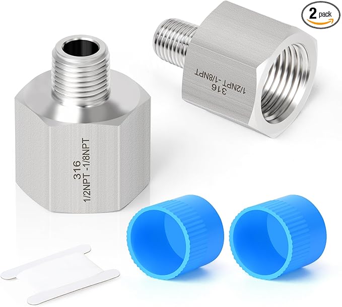 TAISHER 2PCS Forging of 316L Stainless Steel Pipe Fitting, Reducer Adapter, 1/8" NPT Male x 1/2" NPT Female, Reducing Pipe Adapter Fitting