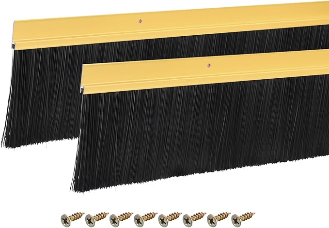 uxcell 2Pcs Door Brush Bottom Sweep H-Shape Aluminum Alloy Base with 3.5-inch PP Brush for Home, Industrial (47-inch L, Golden)