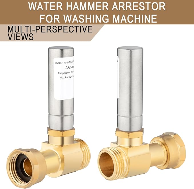 [4 Pieces] Lingmfg Water Hammer Arrestor For Washing Machine, 3/4 Inch Thread Brass LING-WMWHA-SS-S-4