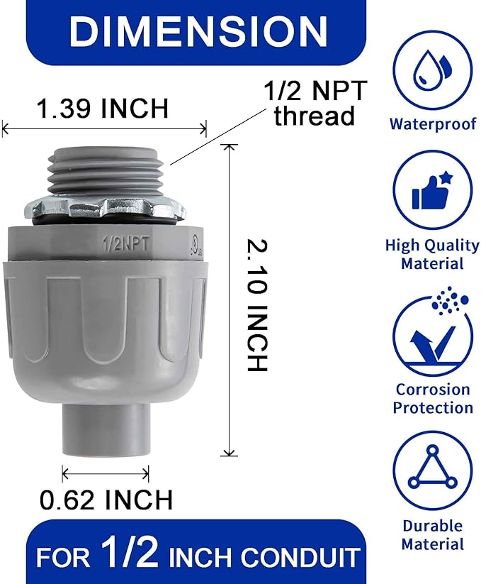 (1/2" Conduit Parts 60 Pack) Yariwiz 1/2 PVC Electrical Conduit Fitting Plastic Liquid Tight Conduit Connector Kit, Include 20 Conduit Couplings, 20 Conduit 90 Degree Elbows and 20 Conduit Straps