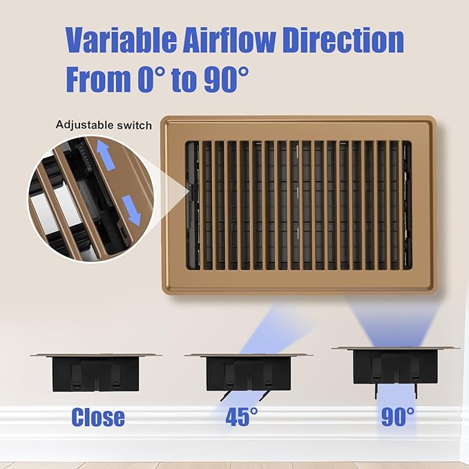 6x10 Floor Register, Heavy Duty Steel Walkable Floor Vents Covers, Adjustable Air Supply Lever Register Vent Cover for Home Floor and Wall, Fits 10x6 and 6x10 Duct Opening, 2 Pack, Brown