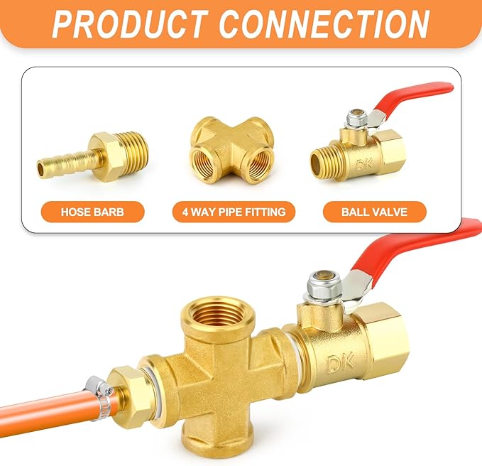 GASHER 2PCS Brass Pipe Fitting, Cross 4 Way Pipe Fitting, 3/8" x 3/8" x 3/8" x 3/8" NPT Female Pipe