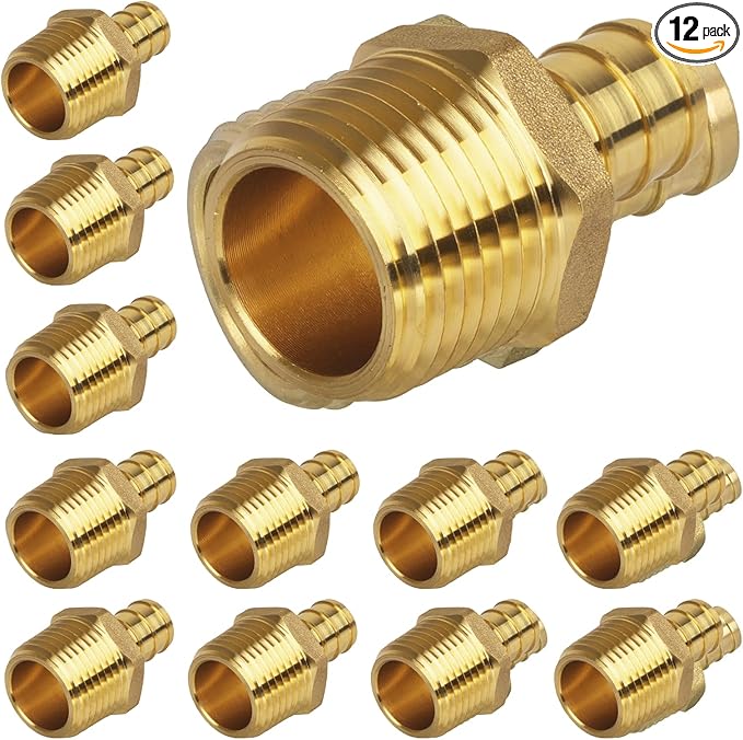 12 Pack Pex Fittings, 1/2" Male NPT to 1/2" Pex Male Adapter, Heavy-Duty Brass Crimp Fittings for PEX Pipes with Leak-Resistant Construction, NSF & UPC Certified