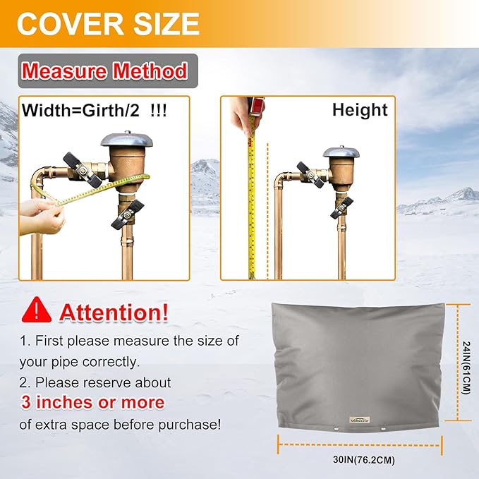 Backflow Preventer Cover Insulated (5°F) with Thick 7 Layers Fabric - 30" W x 24" H with Aluminum Foil Layer for Winter Pipe Freeze Protection, Sprinkler Covers for Outside (Grey)
