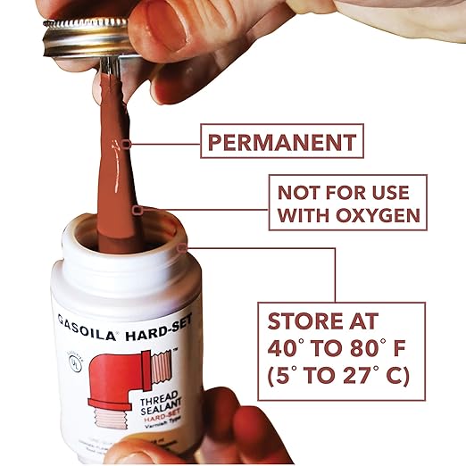 Gasoila Hard-Setting Permanent Thread Sealant, Fast-Drying Red Varnish Sealant for PVC, Metal, Rubber, Wood & More – -100°F to 600°F Temp Range, Brush in Cap Applicator, BT04, 1/4 Pint Can