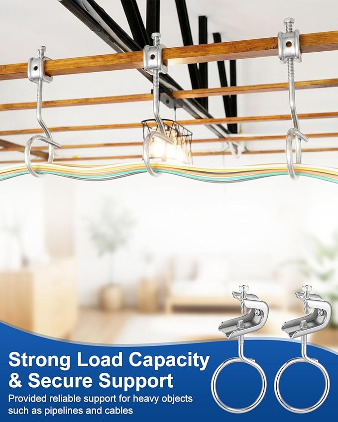 50 Pcs 1/4" x 20 Beam Clamp, 2 Inch Beam Clamps Steel Small C Clamps with Screws Rings Threaded Bridle Rings Hangers for Electricians, Pipe, Supports Up to 75 Lbs