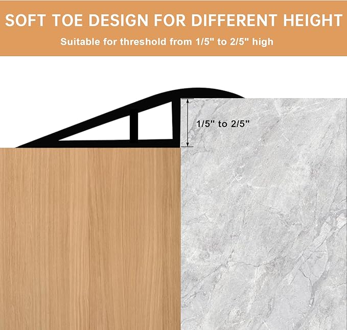 Vinyl Door Threshold Flooring Transition Strip Self Adhesive Carpet Edging Strip for Laminate Doorway Edge Threshold from 1/5" to 2/5" (Grayish Brown Wood Grain, 6.6 Ft)
