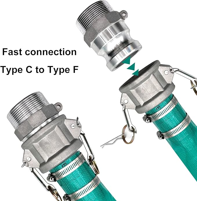 SAFBY Pump Water hose Discharge With Aluminum Camlock A C E F Fittings, Heavy Duty Three layer Backwash Drain Hose for pool, Backwash Hose, Lawn,Garden(1.5inch 50feet)
