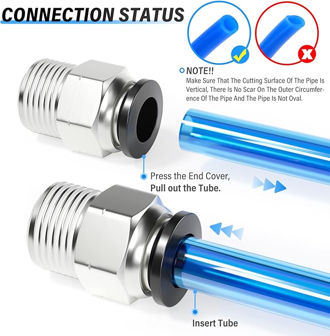 TAILONZ PNEUMATIC Male Straight 12mm Tube OD x 3/8 Inch NPT Thread Push to Connect Fittings PC12-N3 (Pack of 2)