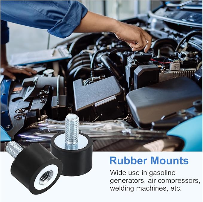 uxcell M5 Rubber Mounts, 8Pcs 15x10mm(DxH) Rubber Cylindrical Anti Vibration Isolator Shock Absorber with Lock Nuts for Car Bobbin Generator Air Compressors