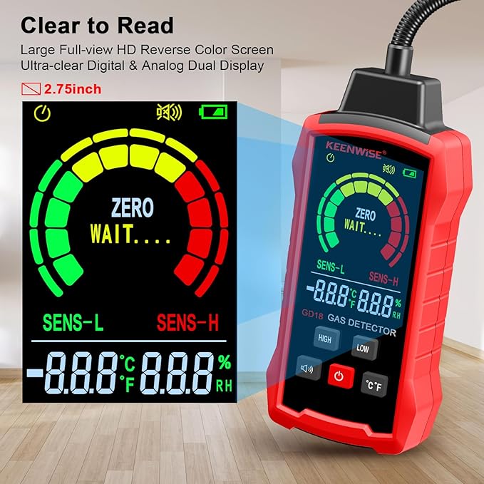 Natural Gas Detector, Gas Leak Detector with Audible & Visual Alarms, Gas Concentration Display, Locating Propane, Natural Gas, Combustible Gas Leak for Home and RV (Includes 3 Batteries)