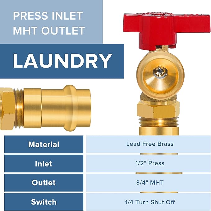 Press Washing Machine Outlet Box with Center Drain, 1/2 Inch Press x 3/4 Inch MHT, Washer Faucet Recessed Box, Laundry Washer Valve Outlet Box