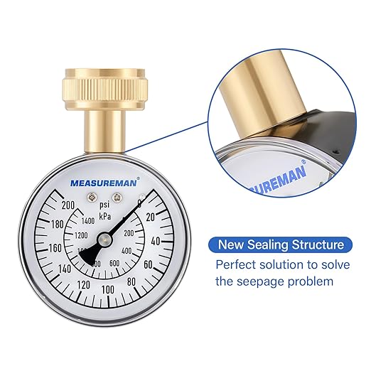 MEASUREMAN Water Pressure Gauge, 0-200 PSI Water Pressure Tester with 2-1/2 Inch Dial & Durable 3/4 Inch Hose Thread, Ideal for Home, Hose Bib (Waterproof Case, Black)
