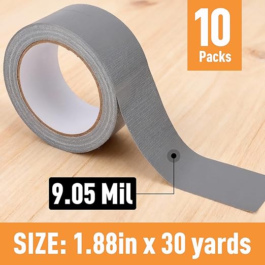 10 Pack Duct Tape Bulk, 9 Mil Thickness 1.88" x 30 Yards Duct Tape Heavy Duty, Strong Adhesive Silver Waterproof Tape for Indoor Outdoor Repairs Tear by Hand