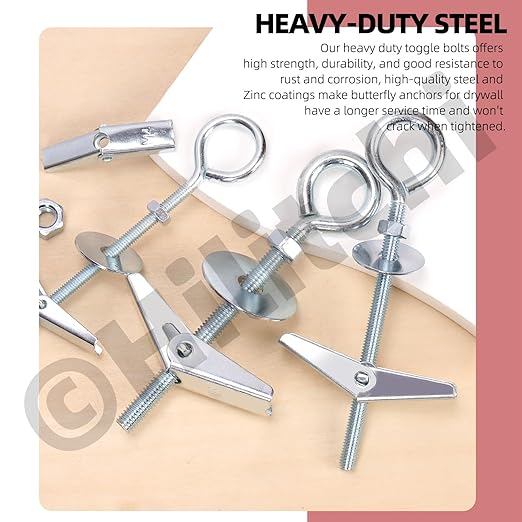 Hilitchi 15Pcs M5 O-Shaped Toggle Bolts and Wing Nut Kit Eye Bolt Toggle Anchors Set Butterfly Toggle Anchors Toggle Bolts Heavy Duty Butterfly Anchors for Hanging Lamps Heavy Items