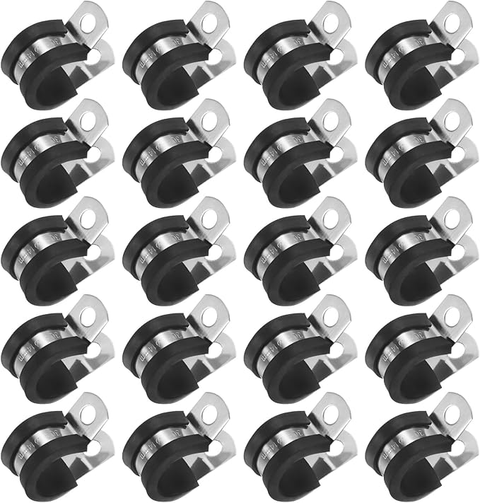 20-Pack Cable Clamps, 9/16 Inch/ 14 mm 304 Stainless Steel Rubber Cushioned Insulated Cable Clamp R Shape Metal Holder for Tube/Wire/Pipe/Loop Installation