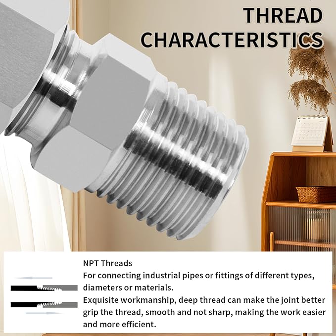 ChillWaves 304 Stainless Steel Compression Tube Fitting, 1/8" OD x 1/8" NPT Male Compression Union Connector(5-PACK)