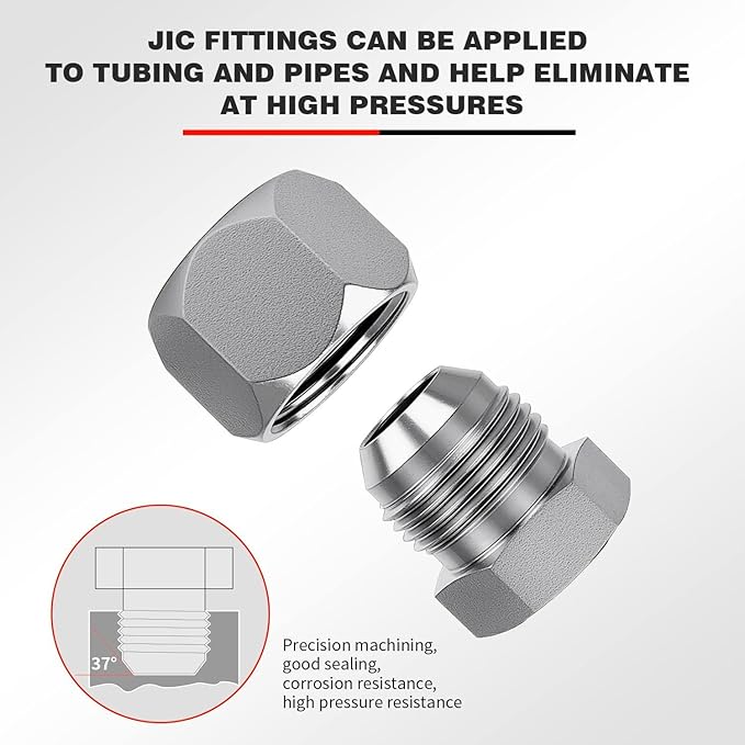 80Pcs JIC 37° Flare Cap and Plug Kit Hose Tube and Pipe Fitting Set Hydraulic Cap and Plug Kit Galvanized 45# Steel with Precision Threading Dash Sizes -04-06 -08-10 -12-16
