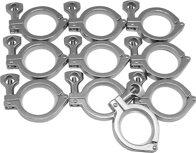 QiiMii Single Pin Heavy Duty 10 Pcs Tri Clamps with Wing Nut Ferrule TC 2 Inch Stainless Steel 304 Sanitary Fittings with Silicone Gasket