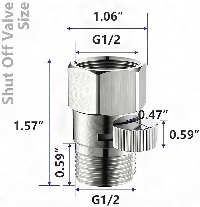 Shower Valve Water Flow Restrictor - Control Water Flow G1/2 IPS Brass Matel Shower Shut Off Valve, Shower Pressure Regulator for Toilet Handheld Shower or Bidet Sprayer, Brushed Nickel