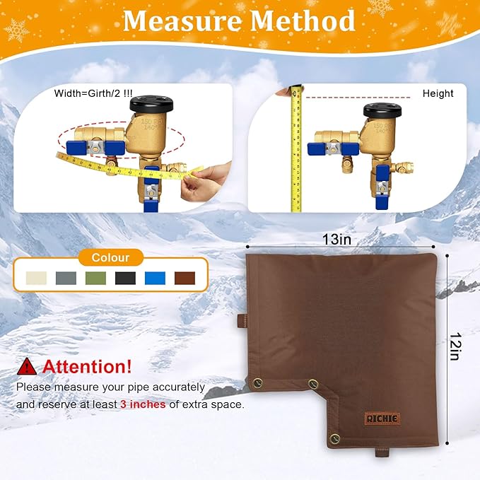 Backflow Preventer Insulated Cover (5°F) for Winter Freeze Protection, 13"W x 12"H Thickened Pressure Vacuum Breaker & Well Pump Cover, Outdoor Waterproof Insulation Pouch for Sprinkler Valve, Brown