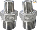 2pcs 1/2" NPT x 1/4" NPT Stainless Steel Nipple, 1/2 to 1/4 Adapter Fitting Reducing Solid Hex Stainless Steel Reducer Fittings for Extending and Connecting Pipes