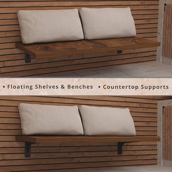 Starby Gladiator Series Solid Heavy Duty Welded 500 Lb Low Profile Granite Countertop Support Shelf Brackets Floating Shelf Discrete Slim 500 LB Capacity (2 Pack) (7" x 17" x 2x5)