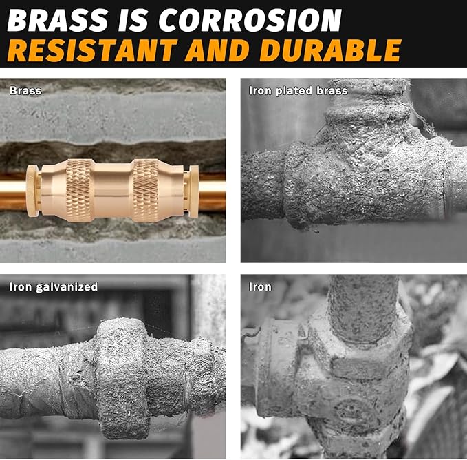 3/8" Dot Push-To-Connect Fittings (Three-eighth of an inch) Air Fittings Straight Union 3/8" Tube OD Brass Push Air Brake line fittings for Trucks Trailers and Industrial Use (4 Pack)