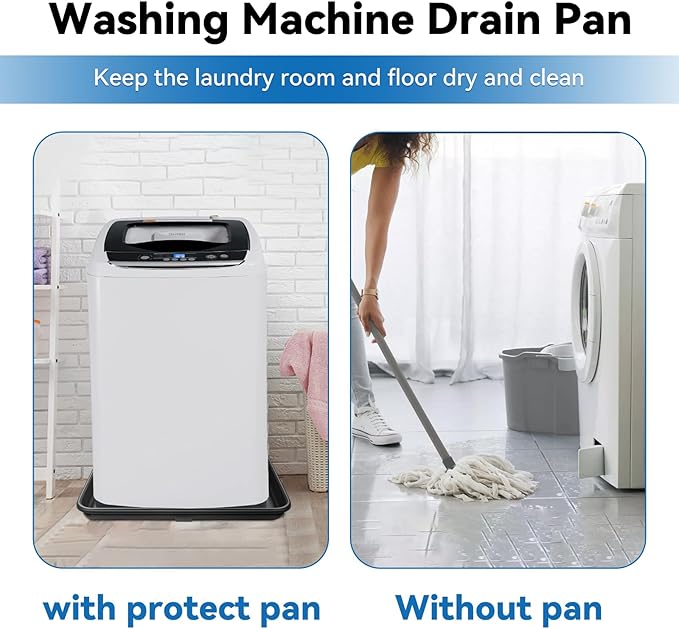 Washing Machine Drain Pan, Features a Heavy Durable Plastic Construction,Protects Floors from Leaksf,Size 30X32 Including 1" Drain Fittings(Black)