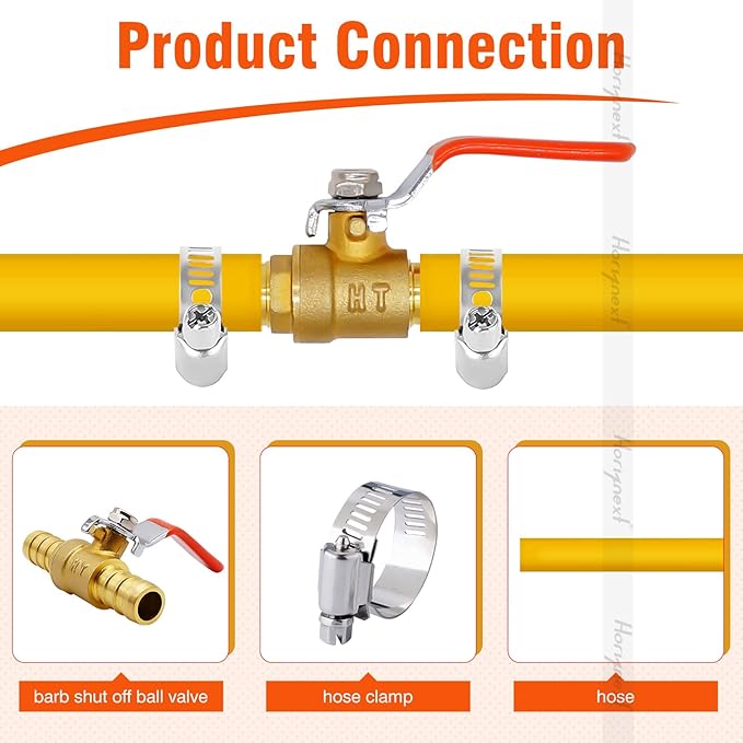 1/2 inch mini 2 way brass barb air ball valve for water gas fuel shut cut off 16mm pex tubing, (2 pcs in pack)